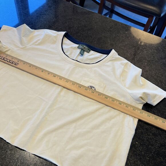 Lauren Active Ralph Lauren Crop Top Womens 1X Cream Cotton Raw Hem Pocket Logo T - Picture 11 of 13